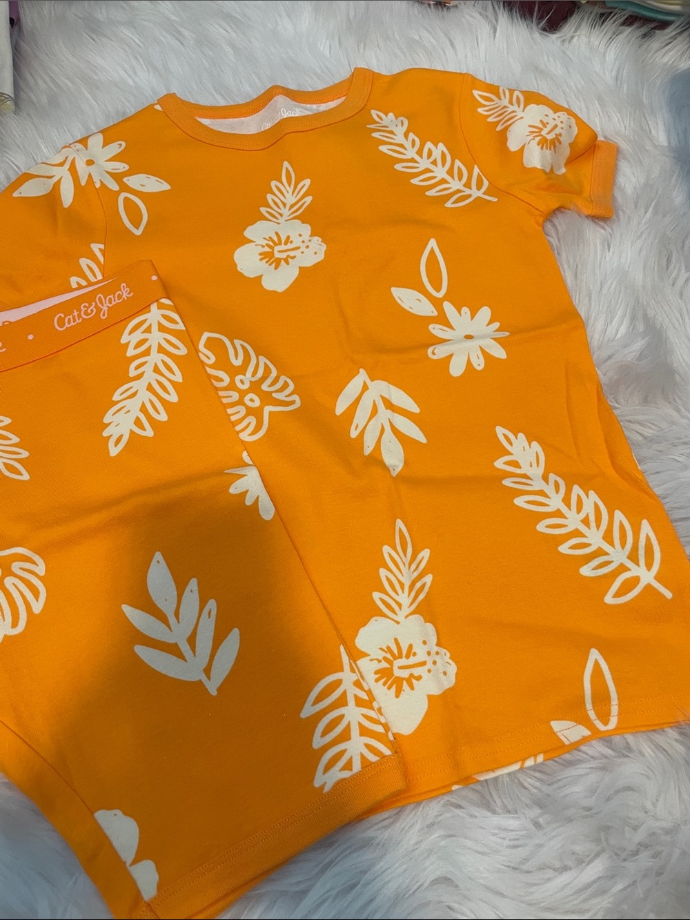 Cat & Jack Orange Short-Sleeve Pajama Set with White Floral